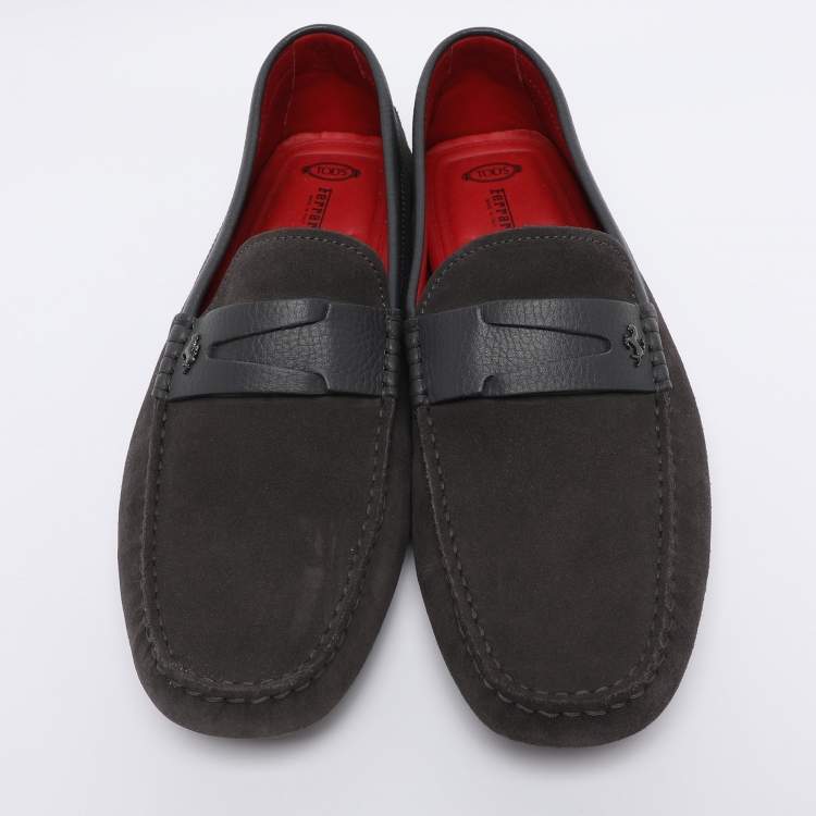 مملوكة مسبقًا Tod's for Ferrari Grey/Dark Brown Suede Loafers Size 43
