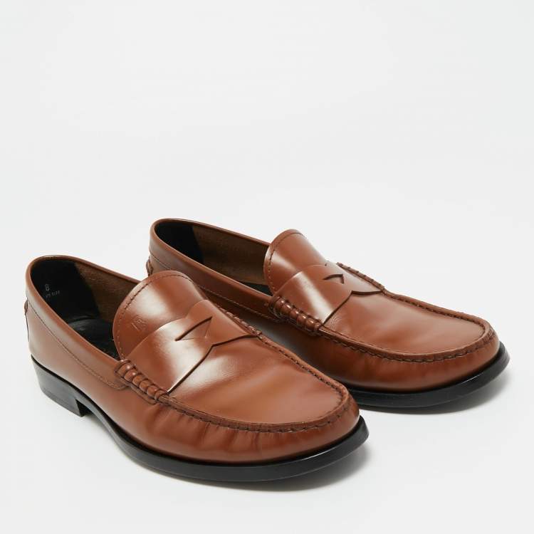 Pre Owned Tod's Brown Leather Penny Slip On Loafers Size 42