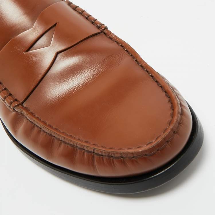 Pre Owned Tod's Brown Leather Penny Slip On Loafers Size 42
