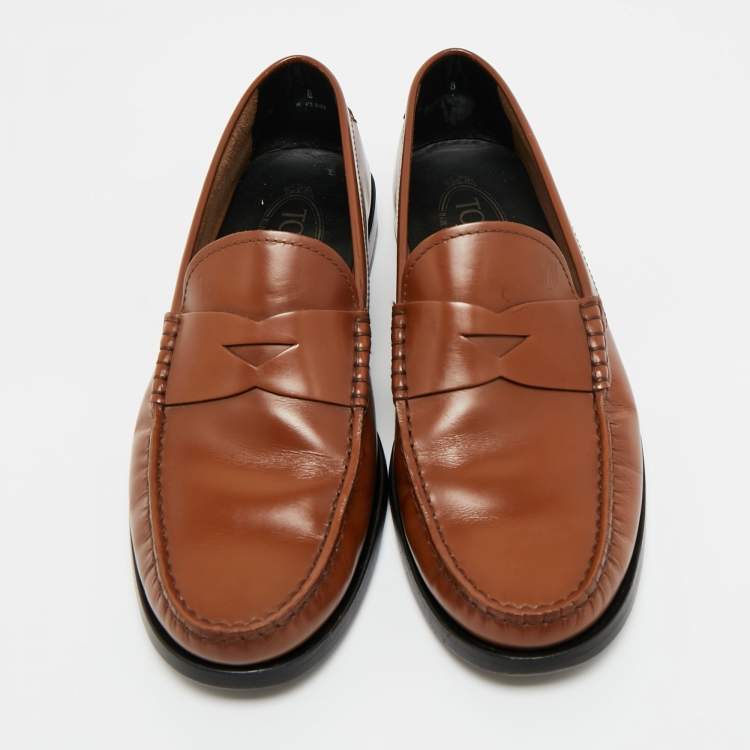 Pre Owned Tod's Brown Leather Penny Slip On Loafers Size 42