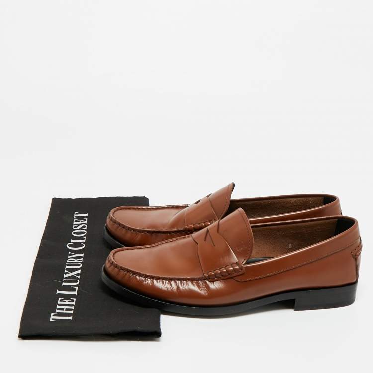 Pre Owned Tod's Brown Leather Penny Slip On Loafers Size 42