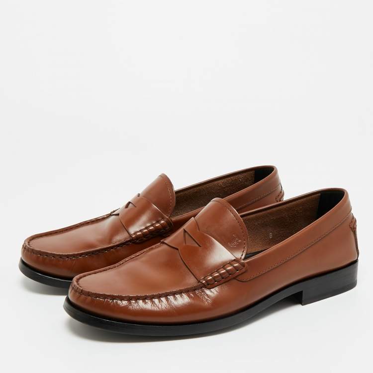 Pre Owned Tod's Brown Leather Penny Slip On Loafers Size 42
