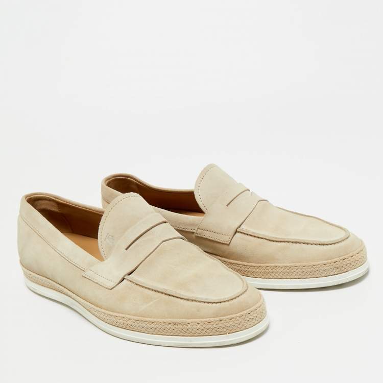 Pre Owned Tod's Light Grey Suede Slip On Loafers Size 42.5