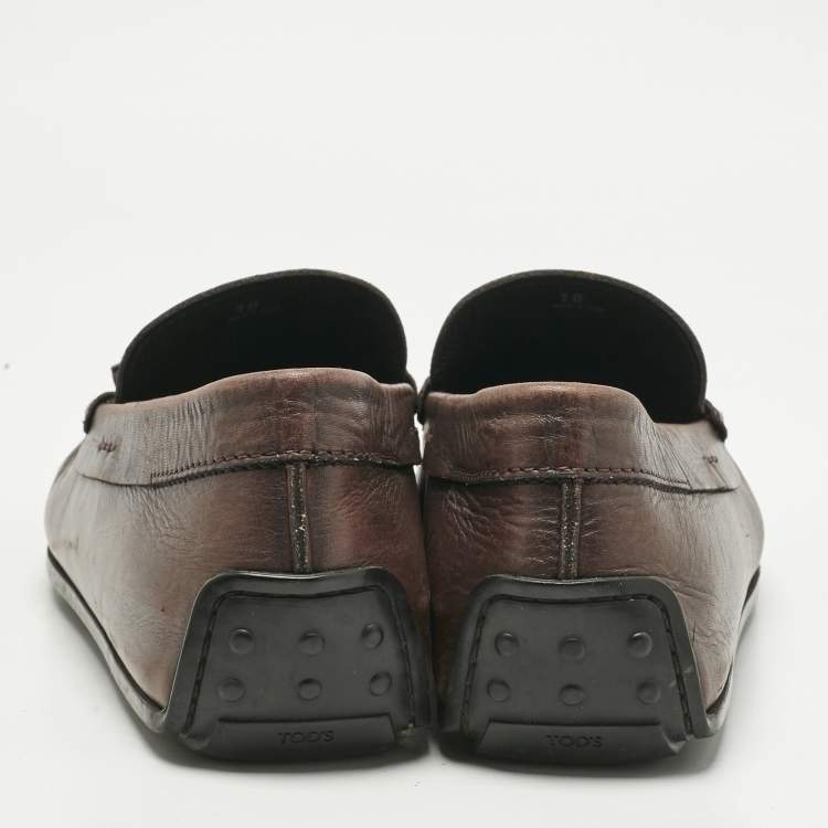 Pre Owned Tod's Brown Leather Double T Slip On Loafers Size 44.5