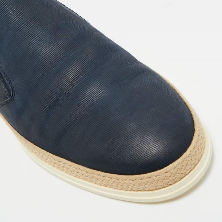 Pre Owned Tod's Navy Blue Canvas Espadrille Slip On Sneakers Size 43