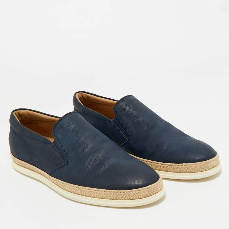 Pre Owned Tod's Navy Blue Canvas Espadrille Slip On Sneakers Size 43