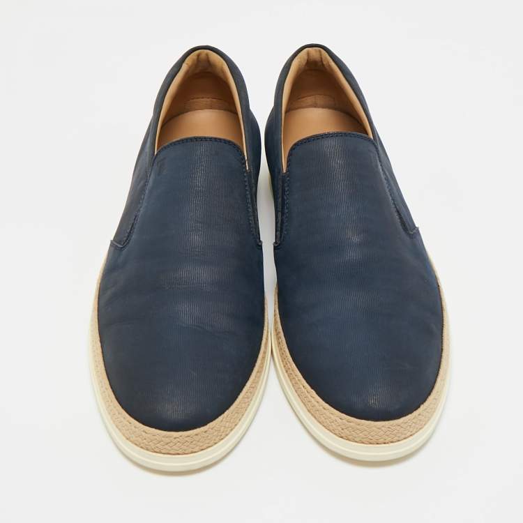 Pre Owned Tod's Navy Blue Canvas Espadrille Slip On Sneakers Size 43