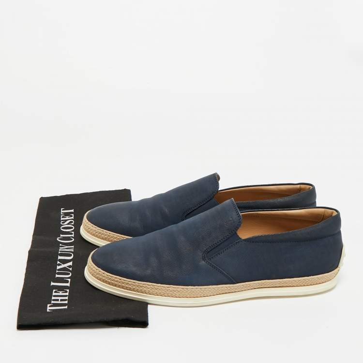 Pre Owned Tod's Navy Blue Canvas Espadrille Slip On Sneakers Size 43
