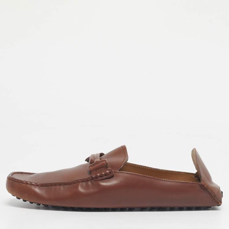 Pre Owned Tod's Brown Leather Double T Mules Size 42.5