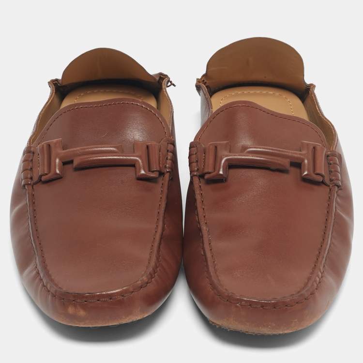 Pre Owned Tod's Brown Leather Double T Mules Size 42.5