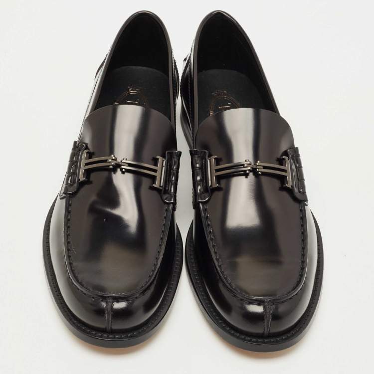 Pre Owned Tod's Black Leather Penny Slip On Loafers Size 42