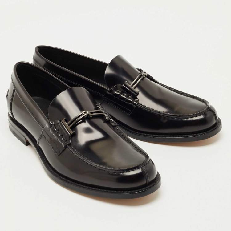 Pre Owned Tod's Black Leather Penny Slip On Loafers Size 42