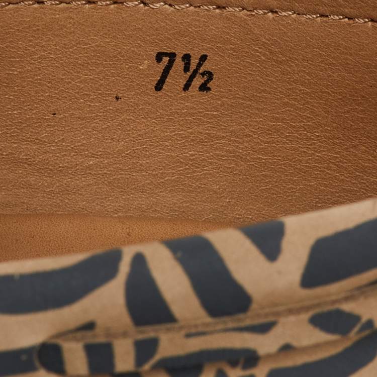 Pre Owned Tod's Beige/Dark Grey Printed Leather Bow Loafers Size 41.5
