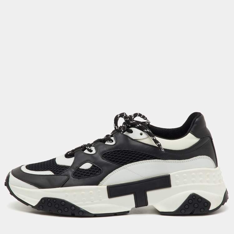 Pre Owned Tod's Black/White Mesh and Leather Active Sportivo 57b Chunky Sneakers Size 42