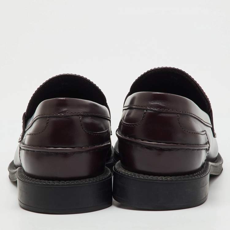 Pre Owned Tod's Dark Burgundy Leather Slip On Loafers Size 41.5
