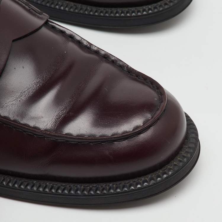 Pre Owned Tod's Dark Burgundy Leather Slip On Loafers Size 41.5