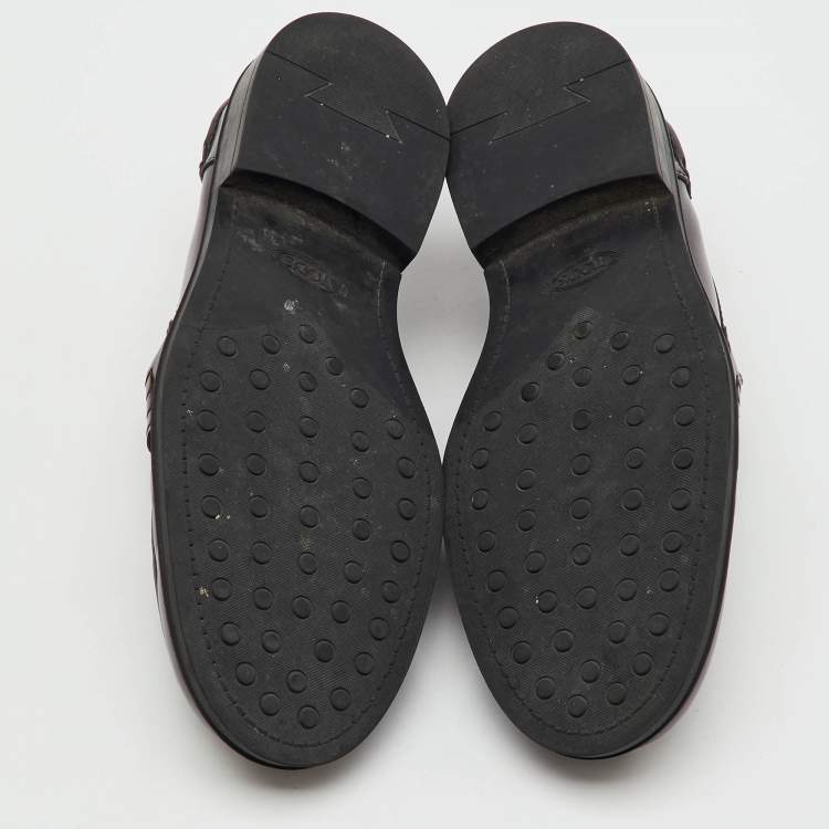 Pre Owned Tod's Dark Burgundy Leather Slip On Loafers Size 41.5