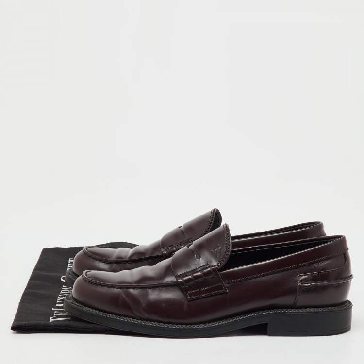 Pre Owned Tod's Dark Burgundy Leather Slip On Loafers Size 41.5
