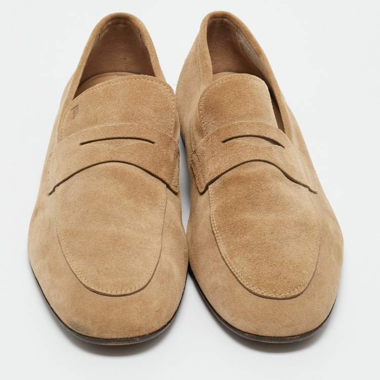 Pre Owned Tod's Brown Suede Slip On Penny Loafers Size 45.5