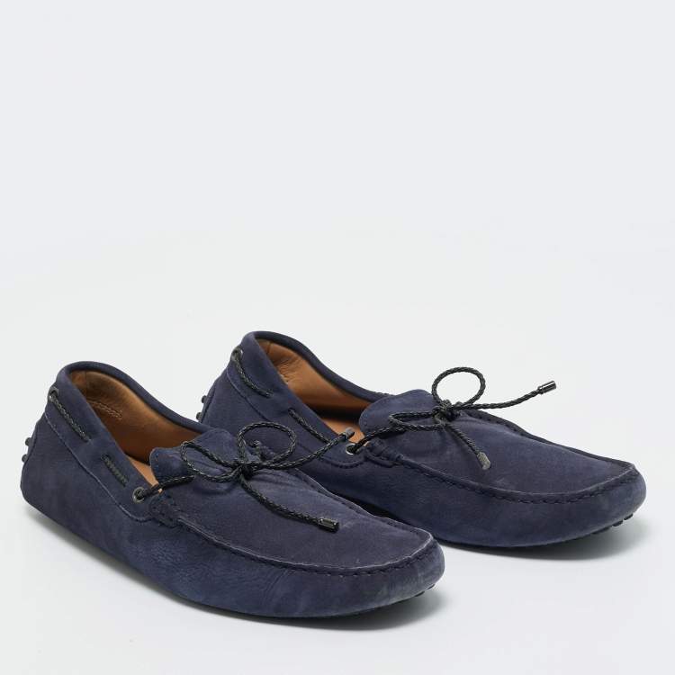 Pre Owned Tod's Navy Blue Suede Gommino Loafers Size 43