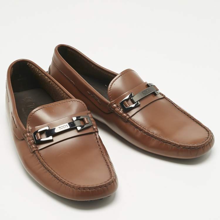 Pre Owned Tod's Brown Leather Gommino Loafers Size 39.5