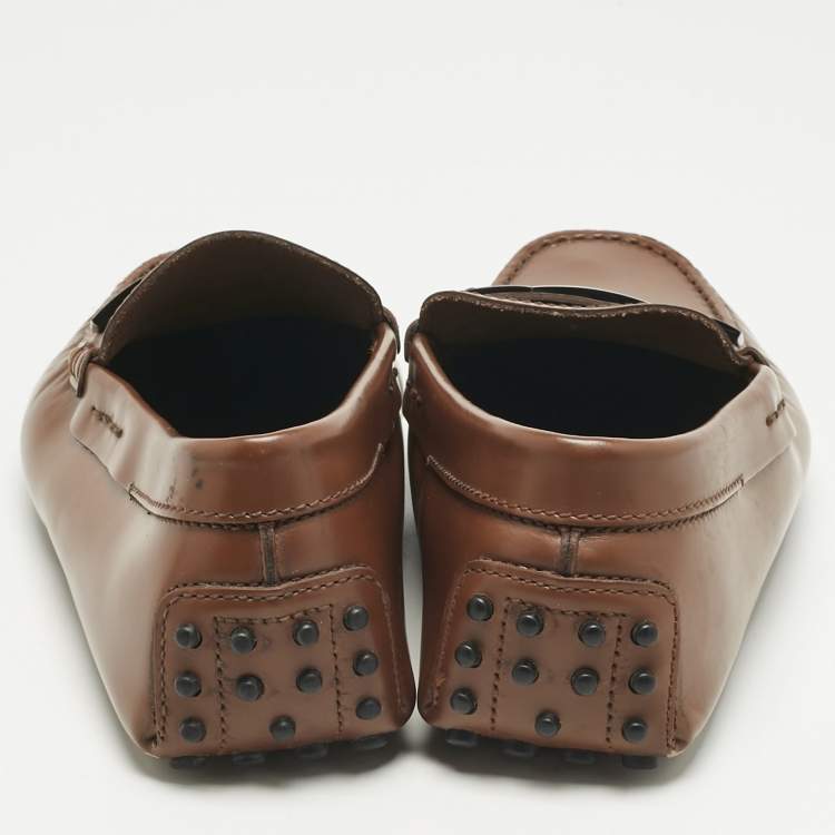 Pre Owned Tod's Brown Leather Gommino Loafers Size 39.5