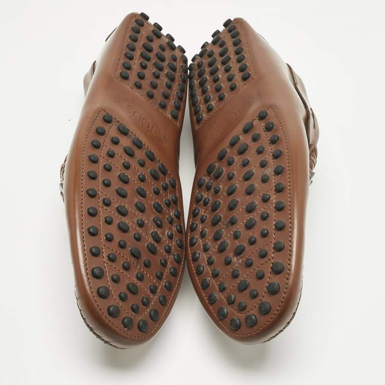 Pre Owned Tod's Brown Leather Gommino Loafers Size 39.5