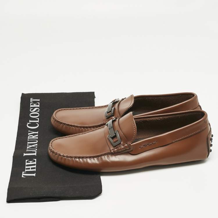 Pre Owned Tod's Brown Leather Gommino Loafers Size 39.5