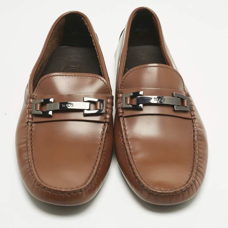 Pre Owned Tod's Brown Leather Gommino Loafers Size 39.5