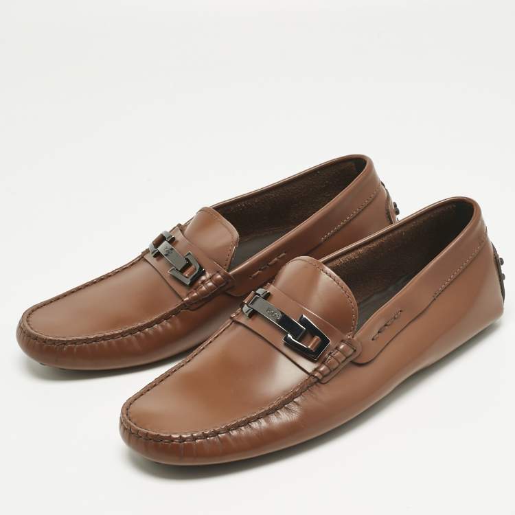 Pre Owned Tod's Brown Leather Gommino Loafers Size 39.5
