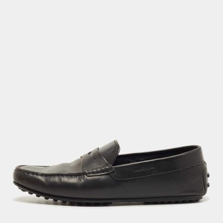 Pre Owned Tod's Black Leather Slip On Loafers Size 41.5