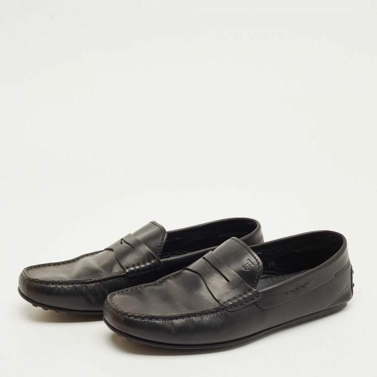 Pre Owned Tod's Black Leather Slip On Loafers Size 41.5