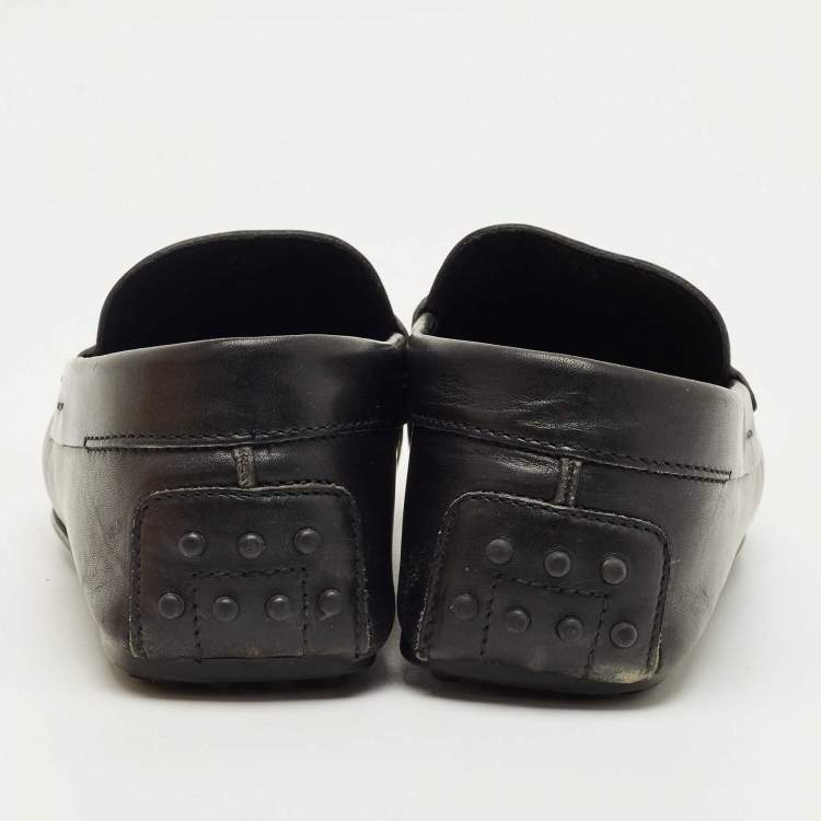 Pre Owned Tod's Black Leather Slip On Loafers Size 41.5