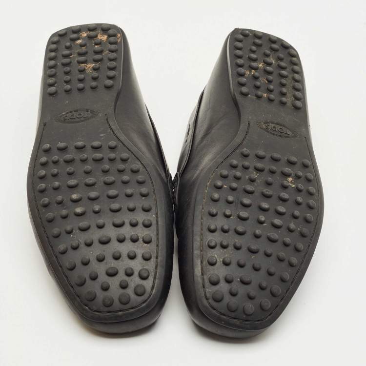 Pre Owned Tod's Black Leather Slip On Loafers Size 41.5