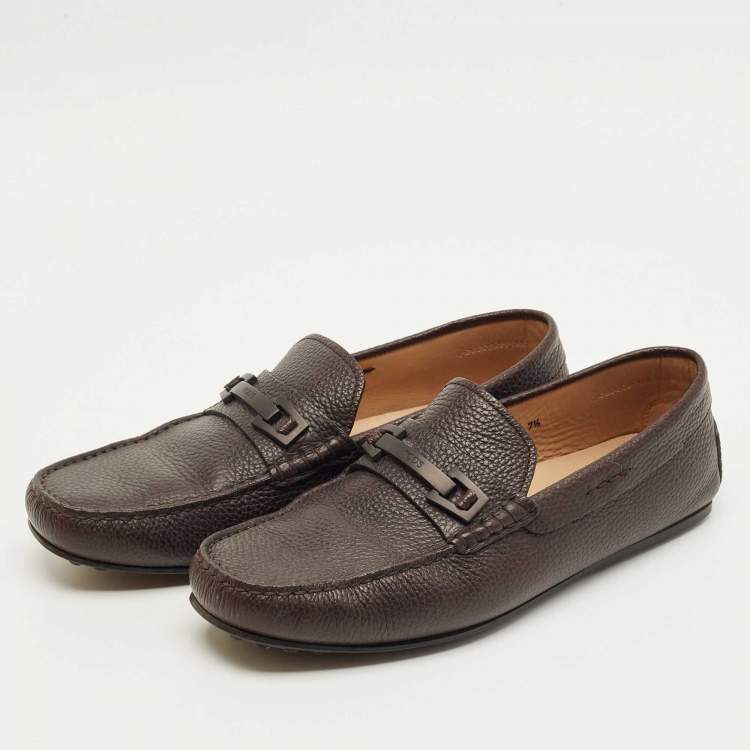 Pre Owned Tod's Dark Brown Leather Bit Slip On Loafers Size 41.5