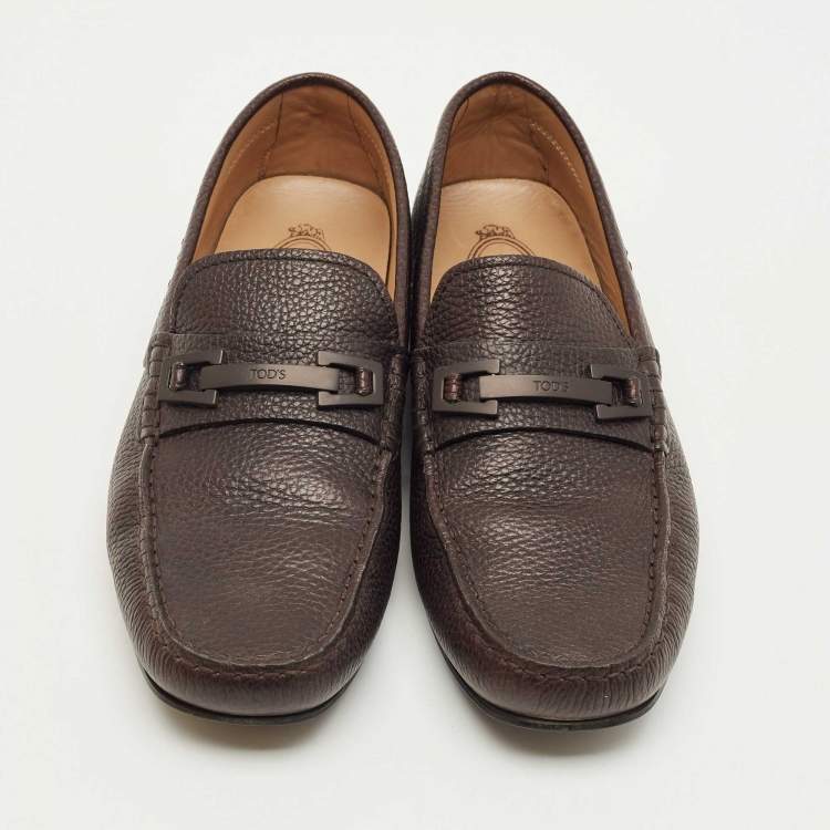 Pre Owned Tod's Dark Brown Leather Bit Slip On Loafers Size 41.5
