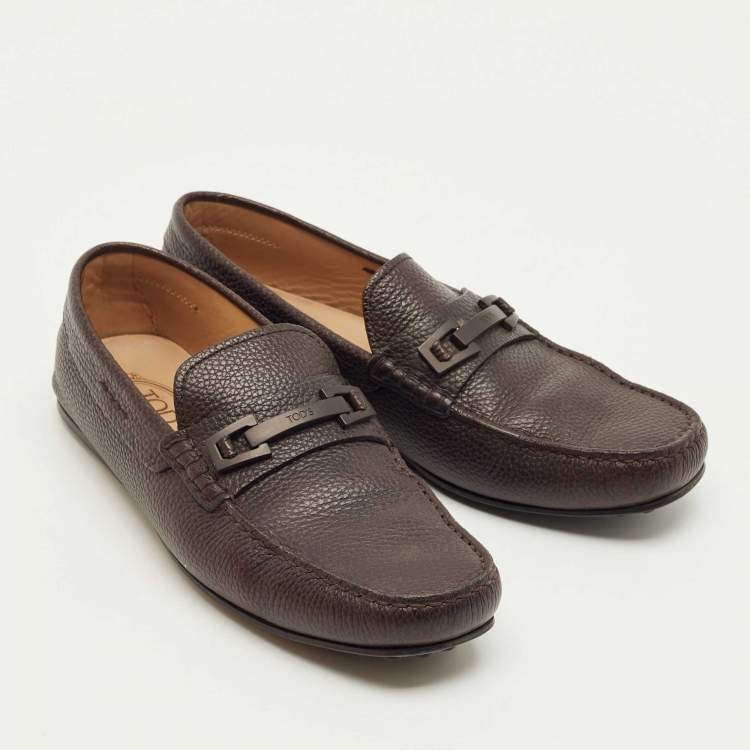 Pre Owned Tod's Dark Brown Leather Bit Slip On Loafers Size 41.5