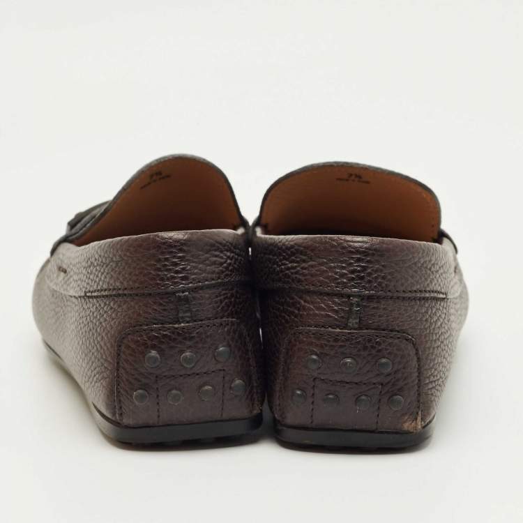 Pre Owned Tod's Dark Brown Leather Bit Slip On Loafers Size 41.5