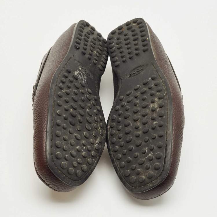 Pre Owned Tod's Dark Brown Leather Bit Slip On Loafers Size 41.5