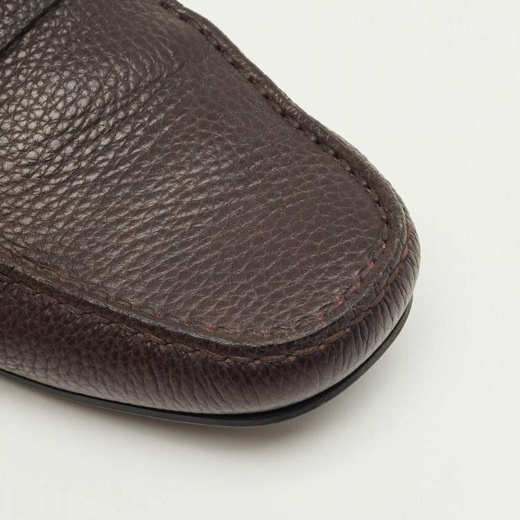 Pre Owned Tod's Dark Brown Leather Bit Slip On Loafers Size 41.5