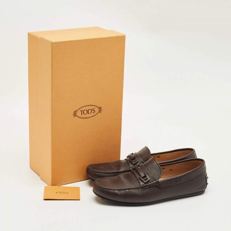 Pre Owned Tod's Dark Brown Leather Bit Slip On Loafers Size 41.5