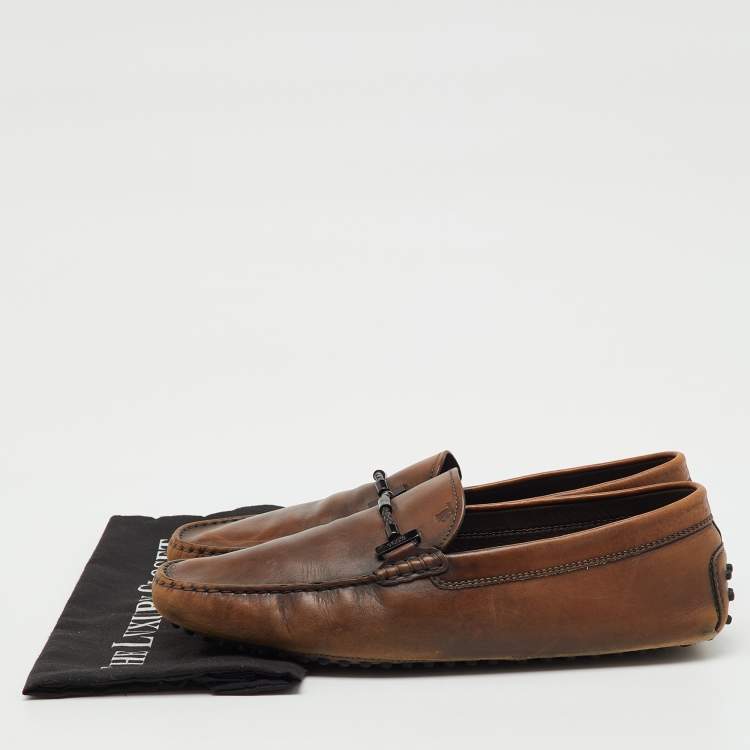 Pre Owned Tod's Dark Brown Leather Slip On Driving Loafers Size 45