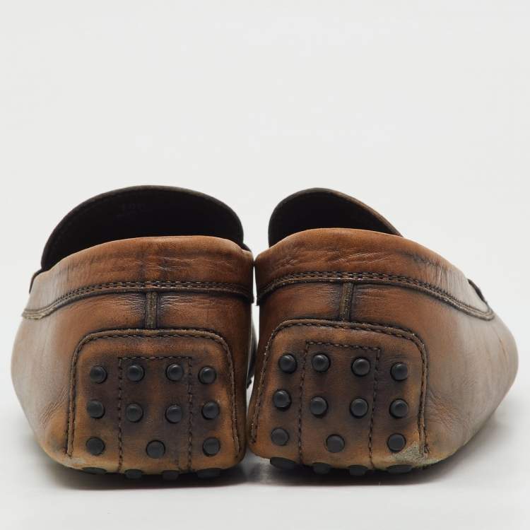 Pre Owned Tod's Dark Brown Leather Slip On Driving Loafers Size 45