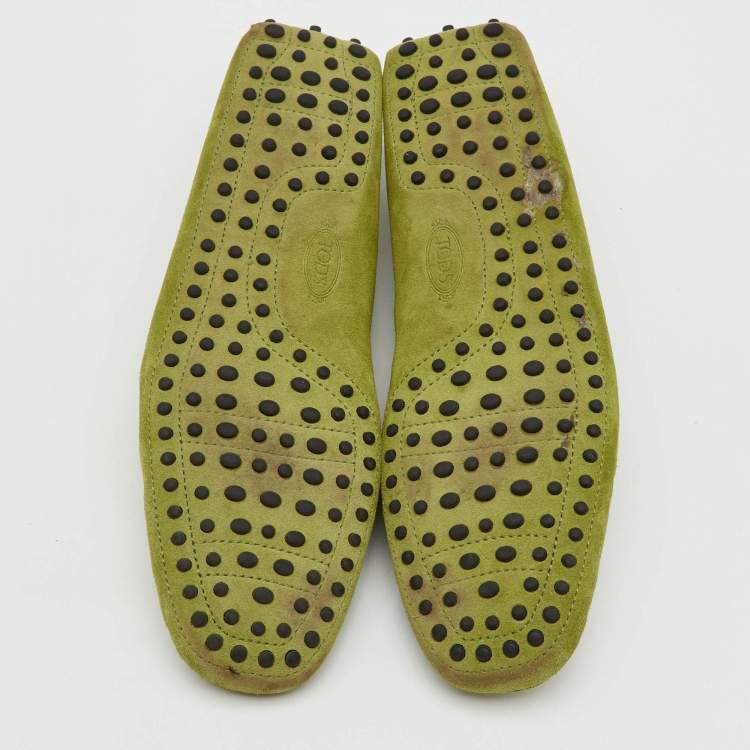 Pre Owned Tod's Green Suede Bow Slip On Loafers Size 45