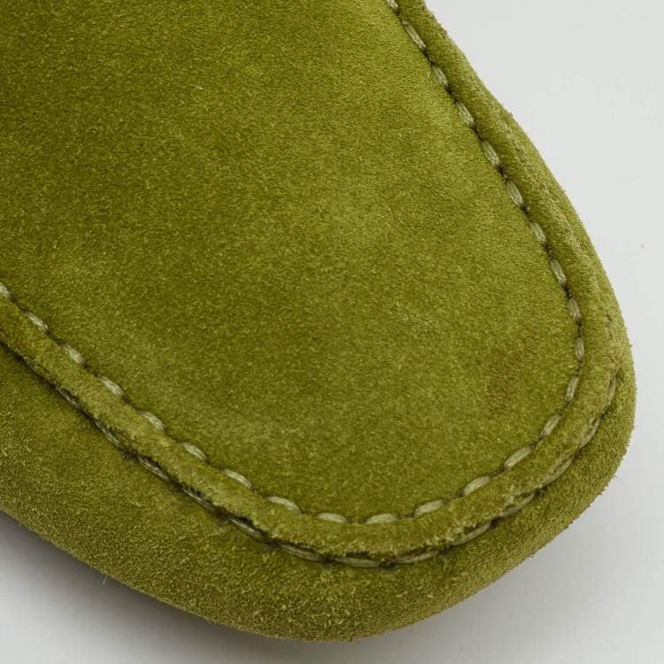 Pre Owned Tod's Green Suede Bow Slip On Loafers Size 45