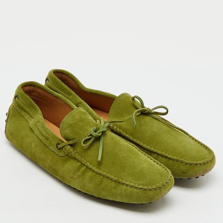 Pre Owned Tod's Green Suede Bow Slip On Loafers Size 45