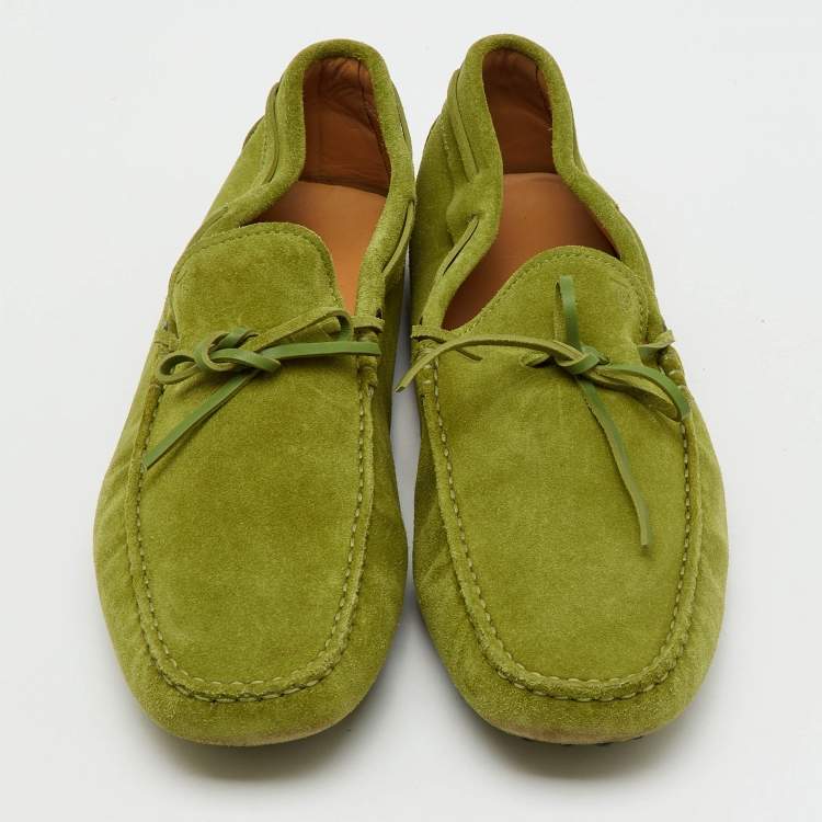 Pre Owned Tod's Green Suede Bow Slip On Loafers Size 45