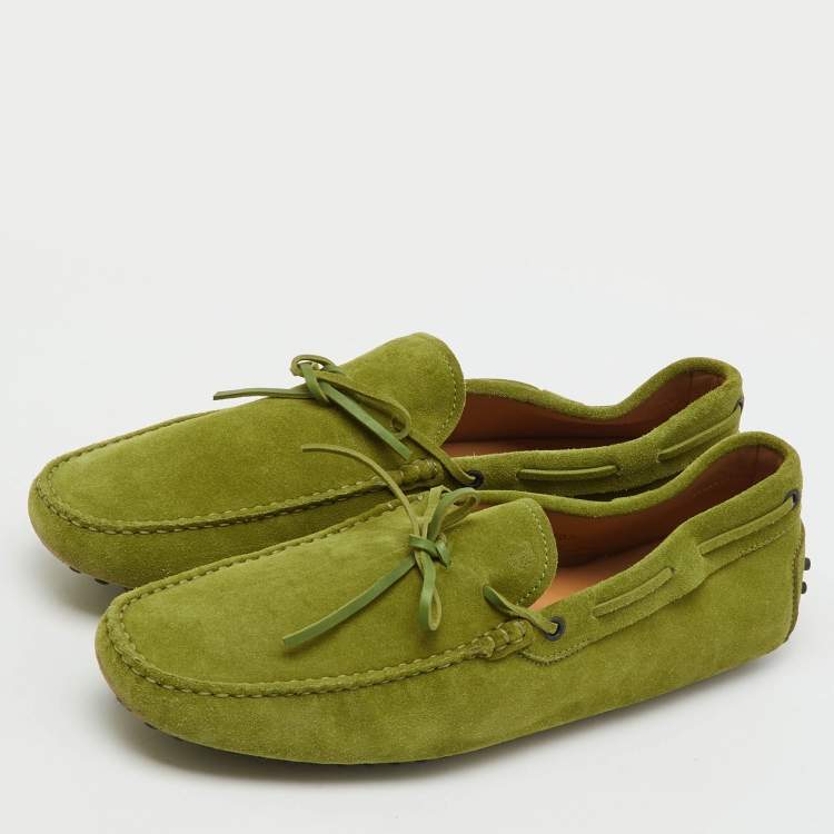 Pre Owned Tod's Green Suede Bow Slip On Loafers Size 45