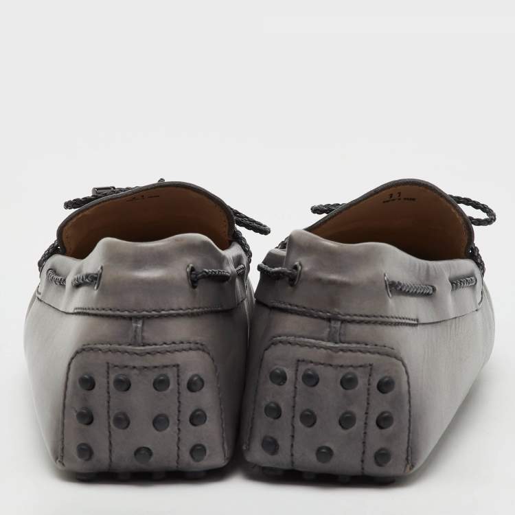 Pre Owned Tod's Grey Leather Slip On Loafers Size 45.5