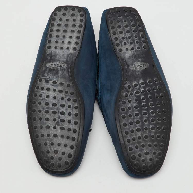 Pre Owned Tod's Navy Blue Nubuck Leather Slip On Loafers Size 45